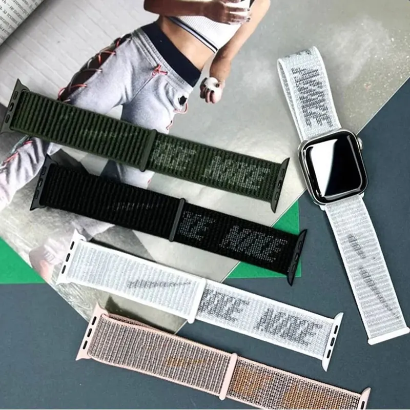 النايلون حلقة حزام ل سوار ساعة يد آبل 46 مللي متر 40 مللي متر 44 مللي متر 45 مللي متر 42 مللي متر 41 مللي متر 38 مللي متر الذكية حزام سوار iWatch سلسلة 10 9 8 se 7 6 الترا 2