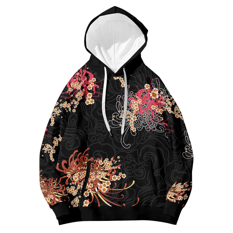 Faramita-Sudadera con capucha con estampado digital 3D de zorro y flores, ropa de calle de estilo chino, abrigo de marca