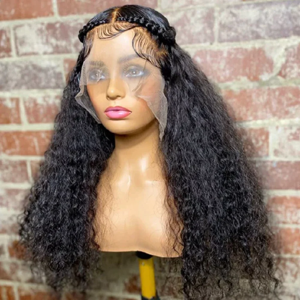 Long 26Inch 180Density Black Kinky Curly Lace Front Wig Long For  Black Women Babyhair Heat Resistant Preplucked Glueless Daily