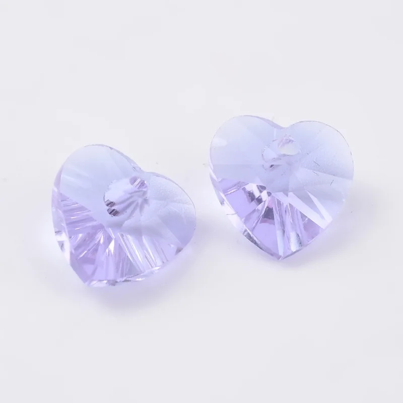 20pc Romantic Valentines Ideas Glass Charms Faceted Heart Charm Lilac 10x10x5mm Hole: 1mm