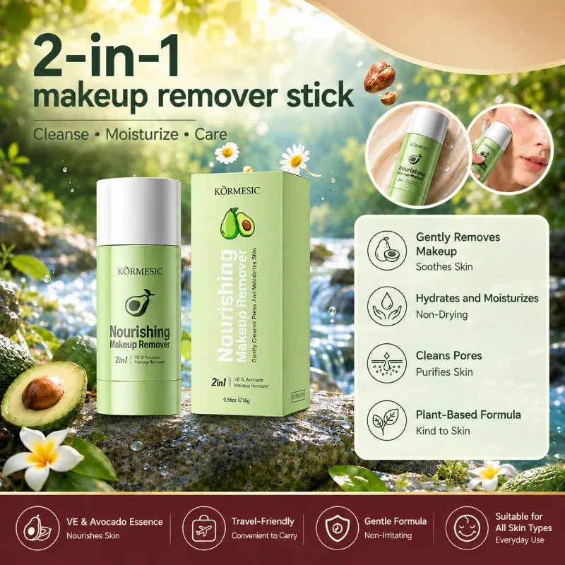 2-in-1 Nourishing Makeup Remover Stick Mild Non-irritating Texture Melt Facial Cosmetic Residues Nurture Delicate Skin Maintain