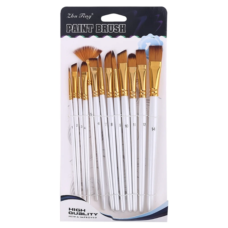 13pcs Nylon Hair Wooden Handle Watercolor Paint Brush Pen Set for DIY Oil Acrylic Painting Art Paint Brushes Supplies D5QC