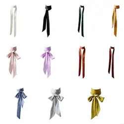 X7XB Long Ribbon Hair Scarf Decorative Silk Scarf Women French Plain Headband