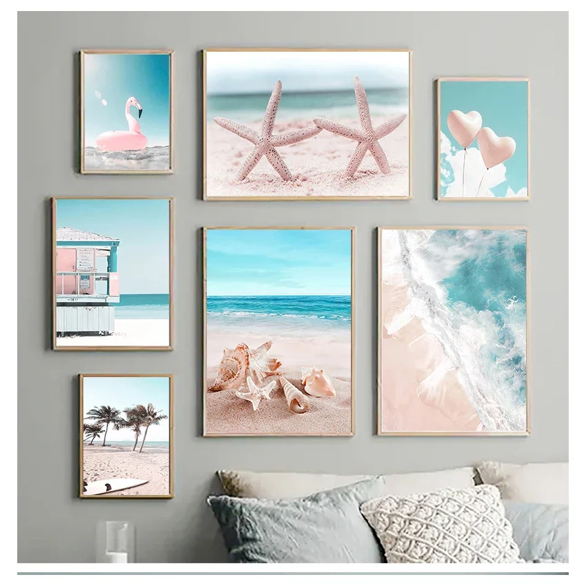 Nordic Posters And Prints Wall Pictures Flamingo Wall Art Canvas Painting For Living Room Tropical Sea Beach Starfish Surfboard