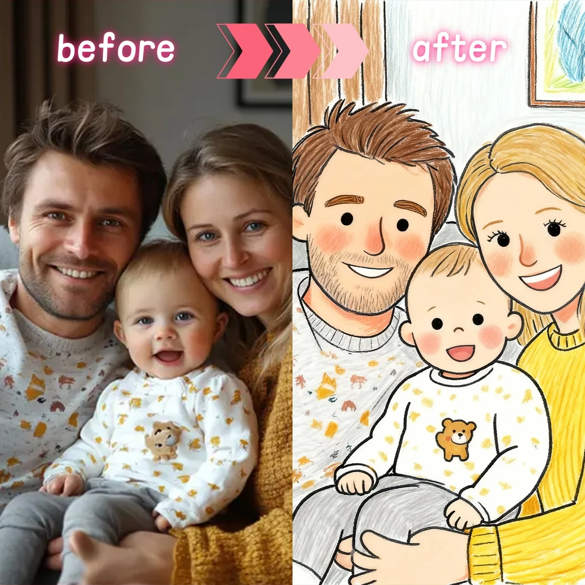 Personalisierter individueller Kindermalerei-Stil, Leinwanddruck für Porträt, Familie, Haustiere, Hochzeit, Cartoon-Kunstdrucke, Heimdekoration