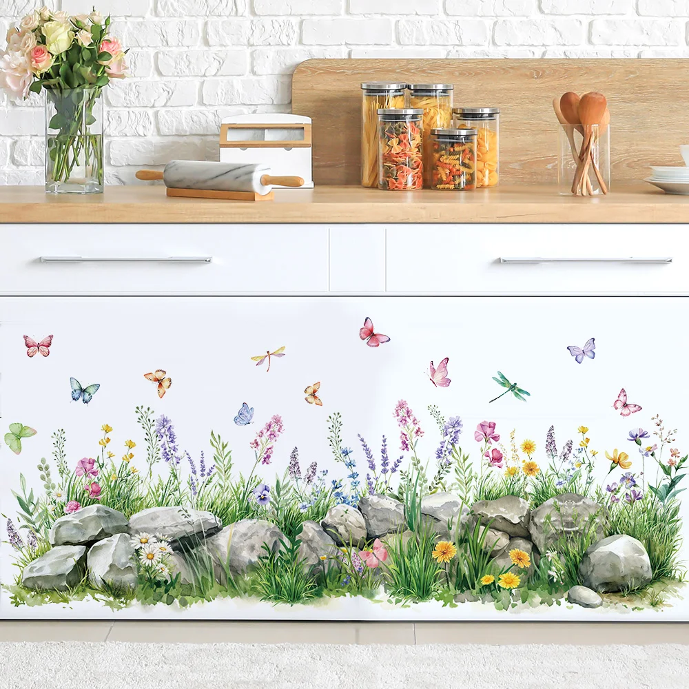 الحجارة والزهور المائية ملصقات الحائط فراشة الحضانة الفينيل جدار الفن الشارات لغرفة المعيشة غرفة نوم غرفة الاطفال ديكور المنزل #3
