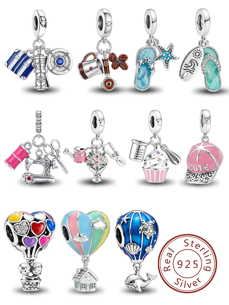 925 Sterling Silber Kaffeekuchen Blumenarrangement Charm-Anhänger für Armbänder DIY Hochwertiger Damenschmuck