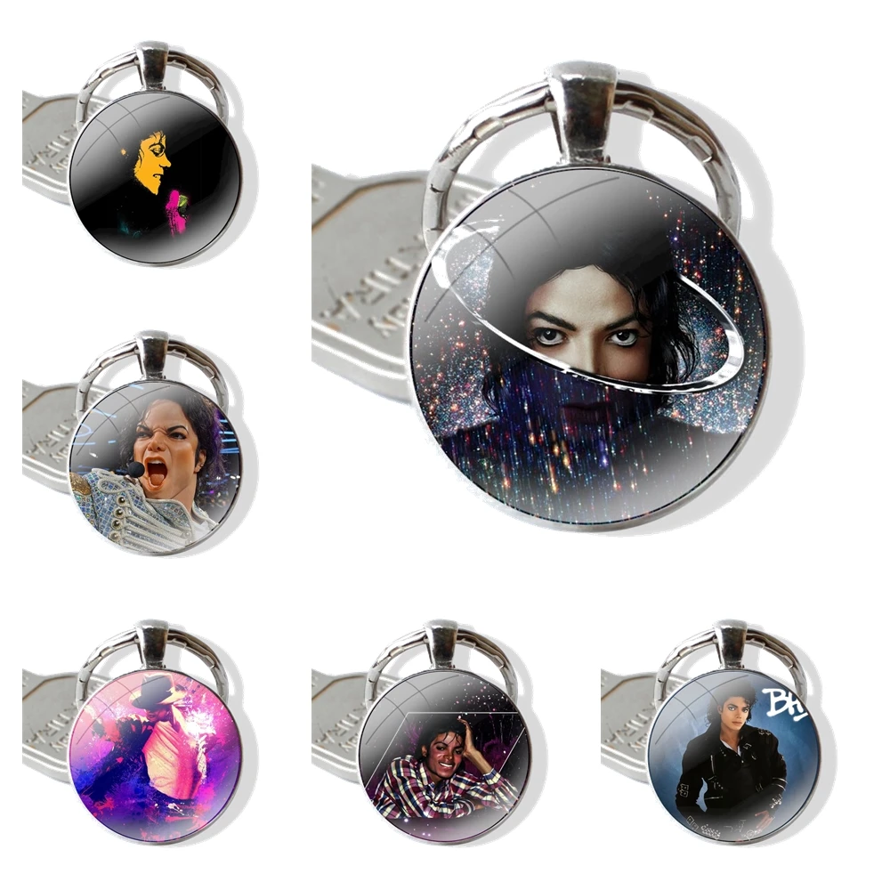 Singer Dancer michael jackson Glass Metal Pendant Key Chain Classic Men Women Key Ring Accessories Jewelry Gifts