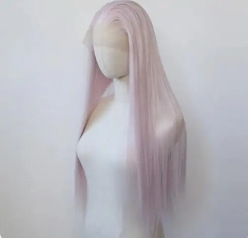 Ice Pink Synthetic Lace Front Wig Long Straight Light White Pink Synthetic Wig Pre Plucked Heat Resistant Hair Wig