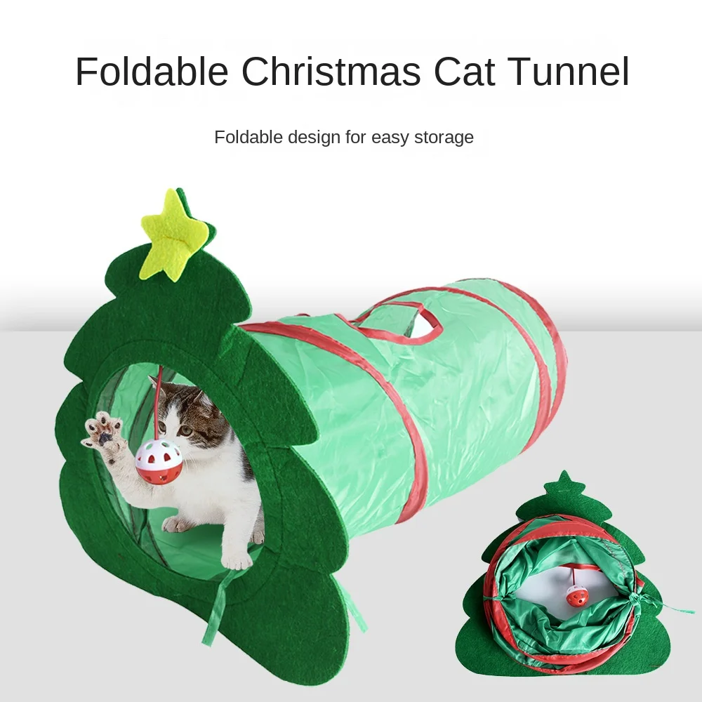 Туннель для домашних питомцев, Рождественская елка, моделирование, товары для домашних питомцев, прямой сквозь складной туннель для кошек, рождественские игрушки для кошек