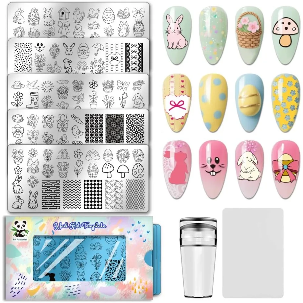 

Stainless Steel DIY Nail Art Templates Template Tool Rectangle Mixed Shapes 12x6cm 5 sheets/set