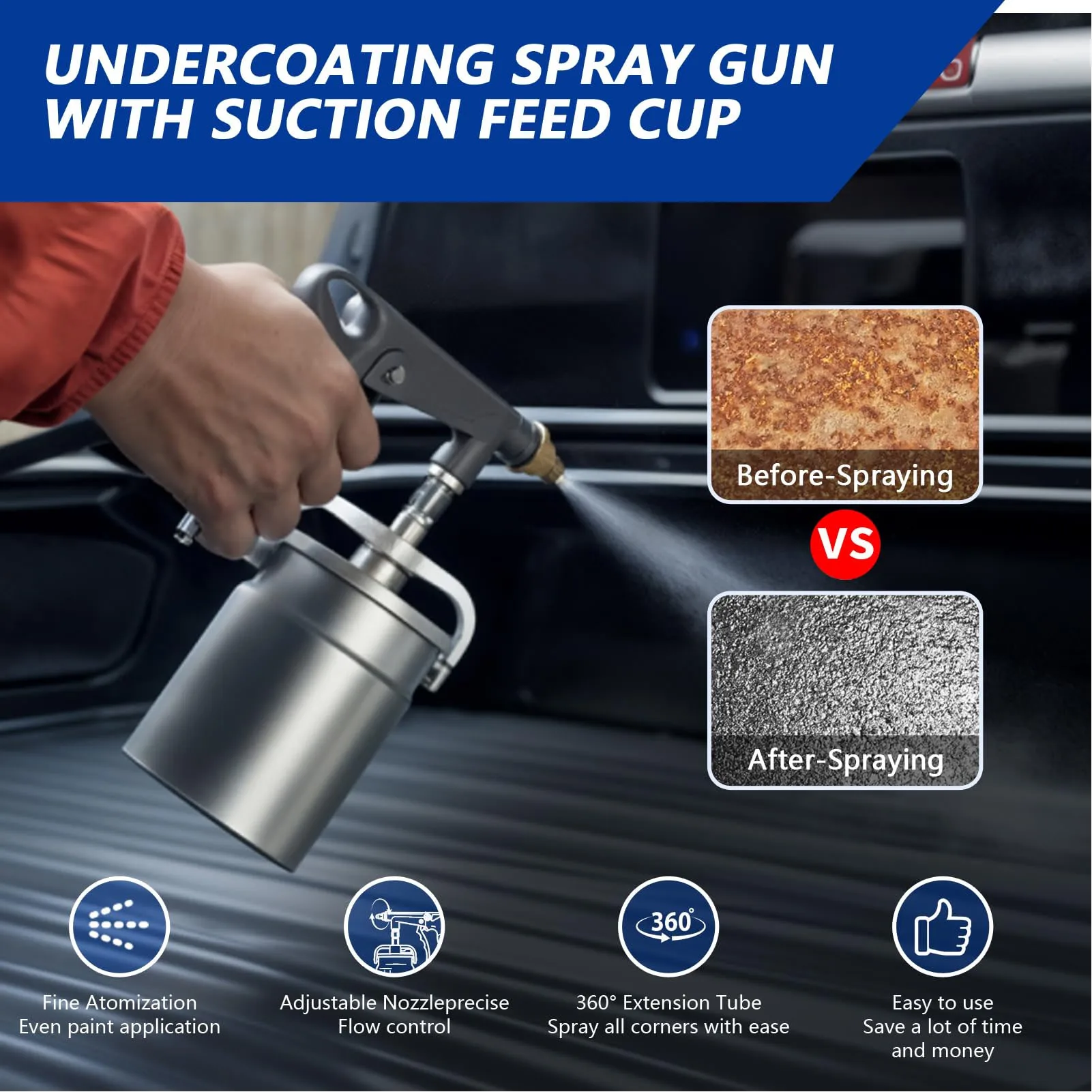 Undercoating Spray Gun Kit Quick Release Large Opening  Under Coating Gun with Straight Spray Hose Pressure Gage for Rusting