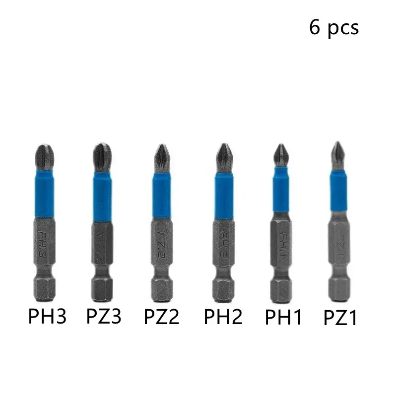 Bits Set For Electric Screwdriver Impact Anti Non-slip Magnetic Cross Tip PH1/PH2/PH3/PZ1/PZ2/PZ3 50mm Professional Hand Tools