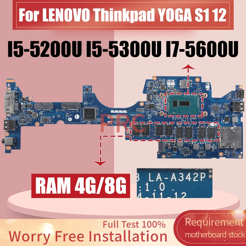 

Материнская плата для ноутбука LENOVO Thinkpad YOGA S1 12, LA-A342P I5-5200U I5-5300U I7-5600U, 4G, 8 ГБ ОЗУ 00HT713, материнская плата для ноутбука