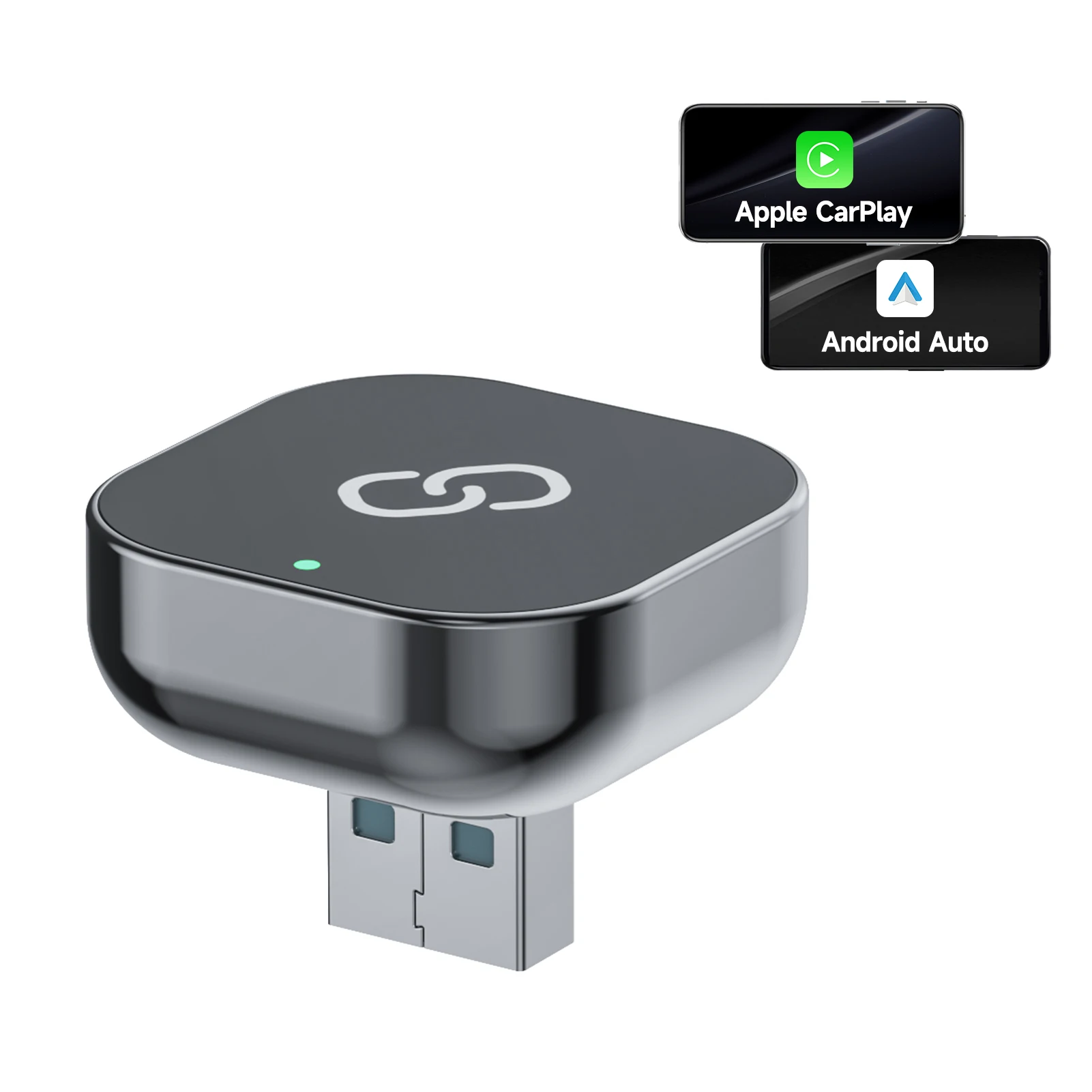 

Беспроводной адаптер CarPlay 2 в 1, штекер и штекер, автоматическое подключение, без задержки, преобразует проводную к беспроводу, совместимо с iPhone и Android-серый