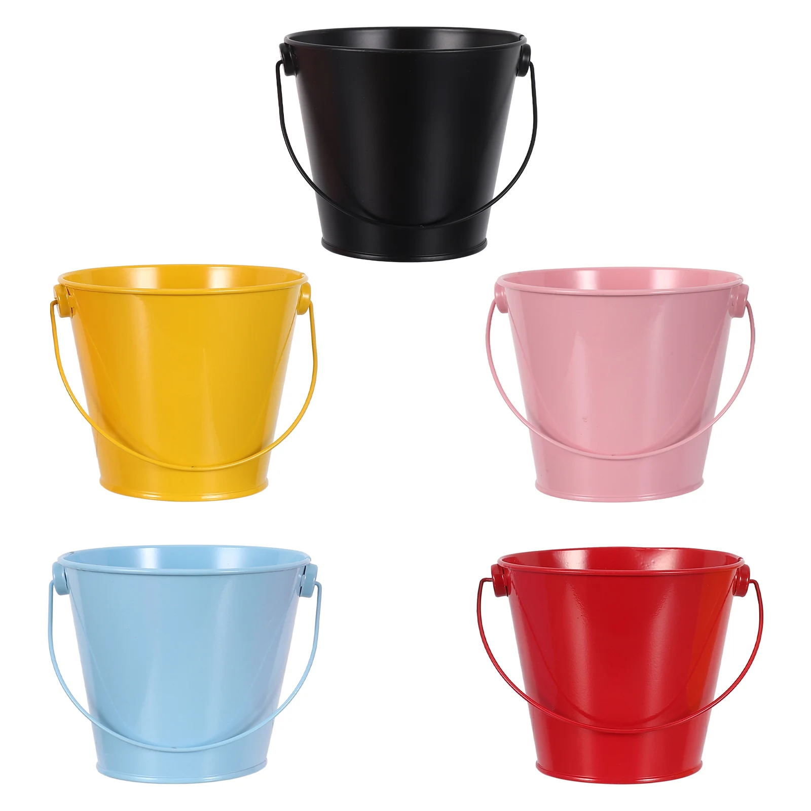 

5pcs Iron Pen Holder Cup Metal Desktop Pencil Bin Organizer Bucket With Handle Small Pail For Makeup Brush, Office Supplies,