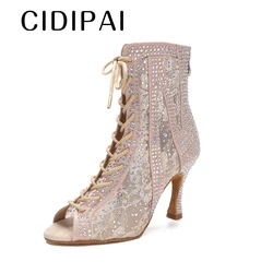 CIDIPAI-Chaussures de brevLatine Montantes pour Femme, Strass, Chaussures de Salle de Bal, Semelle Souple Sexy, Bottes de ix