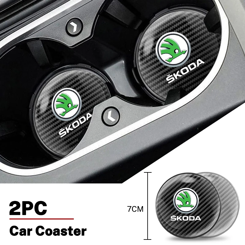 Posavasos antideslizante para coche, alfombrilla con ranura para taza de agua para Skoda Octavia Superb Rapid Kodiaq Kamiq Vision RS Yeti Karoq Fabia Enyaq, 2 uds.