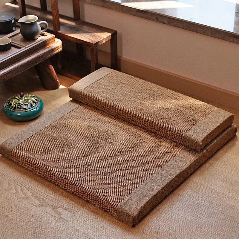 Meditation Mat Yoga Equipment Natural Bamboo‑Silk Cushion, Japanese Futon Pad for Home Tea Room, Meditation Sitting Kneeling Use