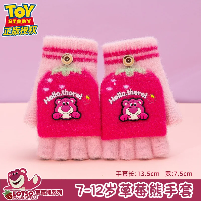 Disney Lotso girls half finger flip gloves 7-12 years old students writing gloves winter children's warm gloves