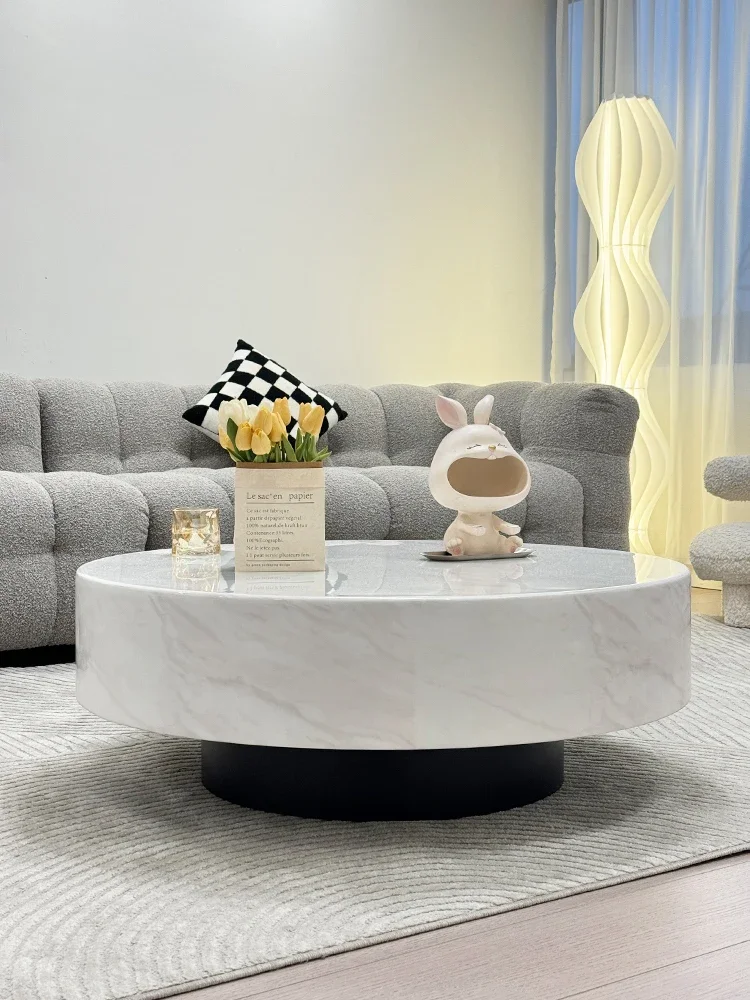 كريم نمط النمط الإيطالي ضوء طاولة شاي فاخرة غرفة المعيشة الحديثة المنزل بسيط طاولة شاي مستديرة من الرخام #2