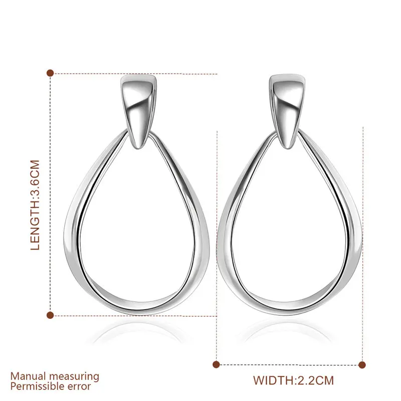 925 Sterling Silver Charm Fine 36MM Oval Water Drop Earrings For Women Fashion Wedding Gift Jewelry Wholesale