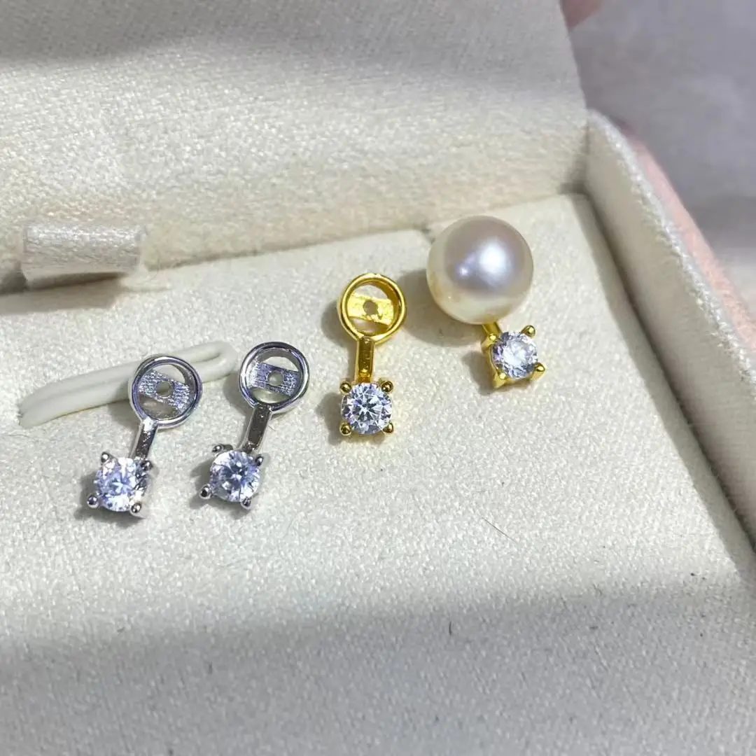 

Wholesale S925 Sterling Silver Earrings Mount Findings Settings Base Mounting Parts Accessory for 6-7mm Pearls 5 pairs/lot