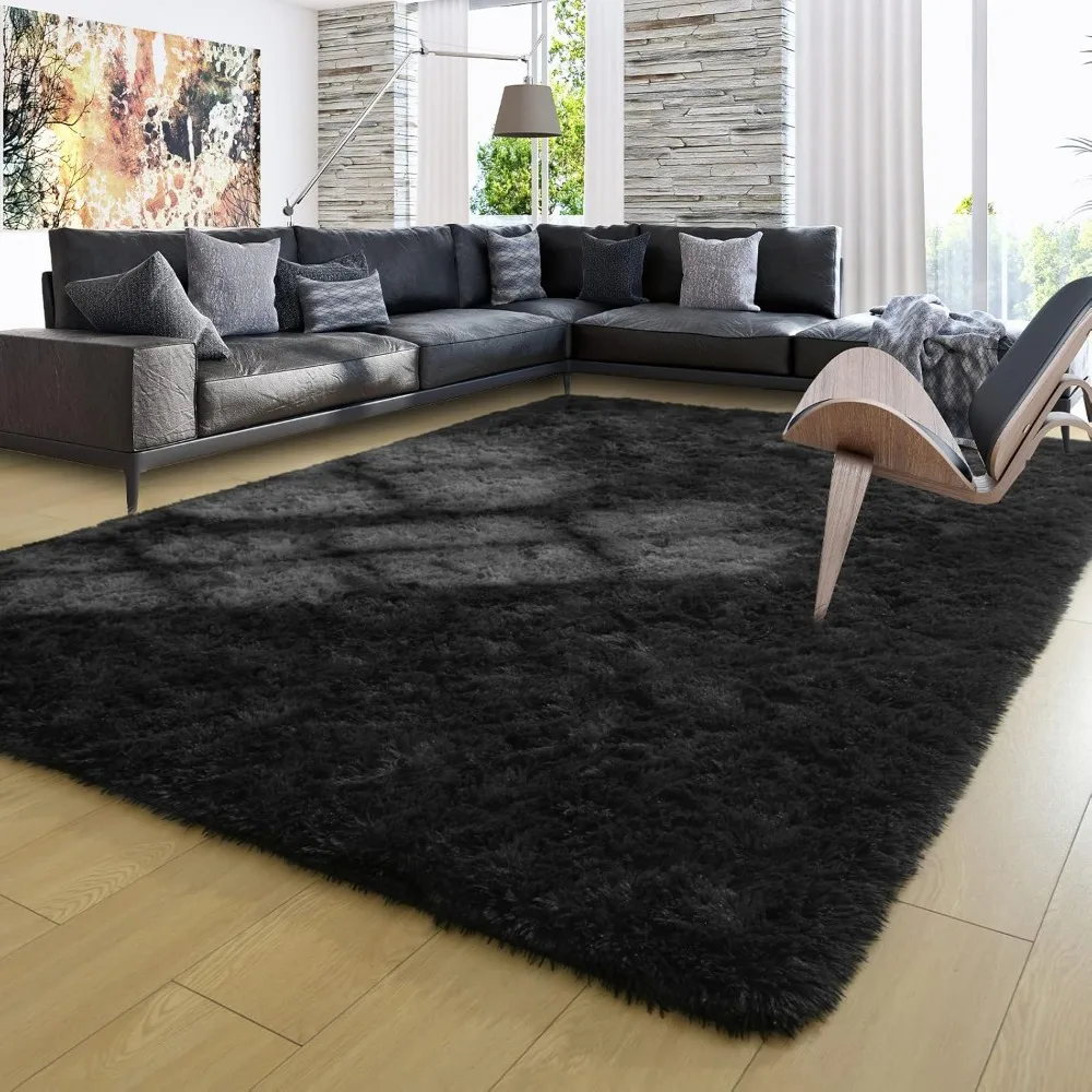 

Ompaa 9x12 Area Rug Black Fluffy Living Room Large Carpet for Bedroom Dorm, Non-Slip High Pile, Modern Big Shag Rug for Classroo
