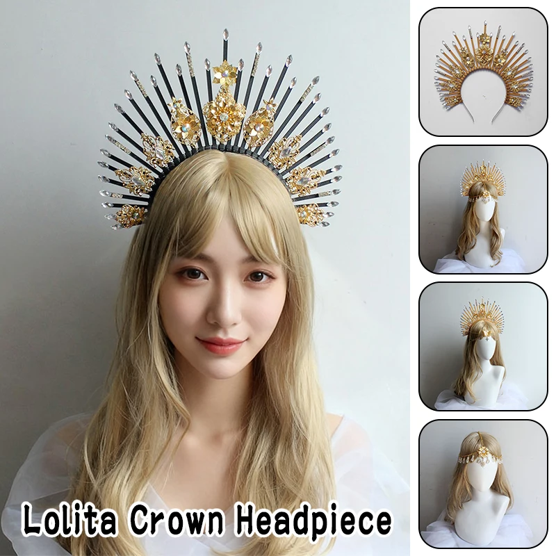 Unfinished Lolita Tiara Crown Church Mary Sun Goddess Halo Crown Lolita KC Gothic Baroque Catwalk Tiara DIY Material Package