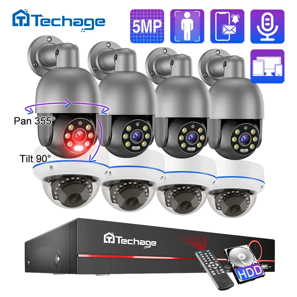 

Techage H.265 8CH 5MP POE Camera System PTZ Dome Camera Human Detection CCTV Video Home Security Surveillance Set P2P Clearance
