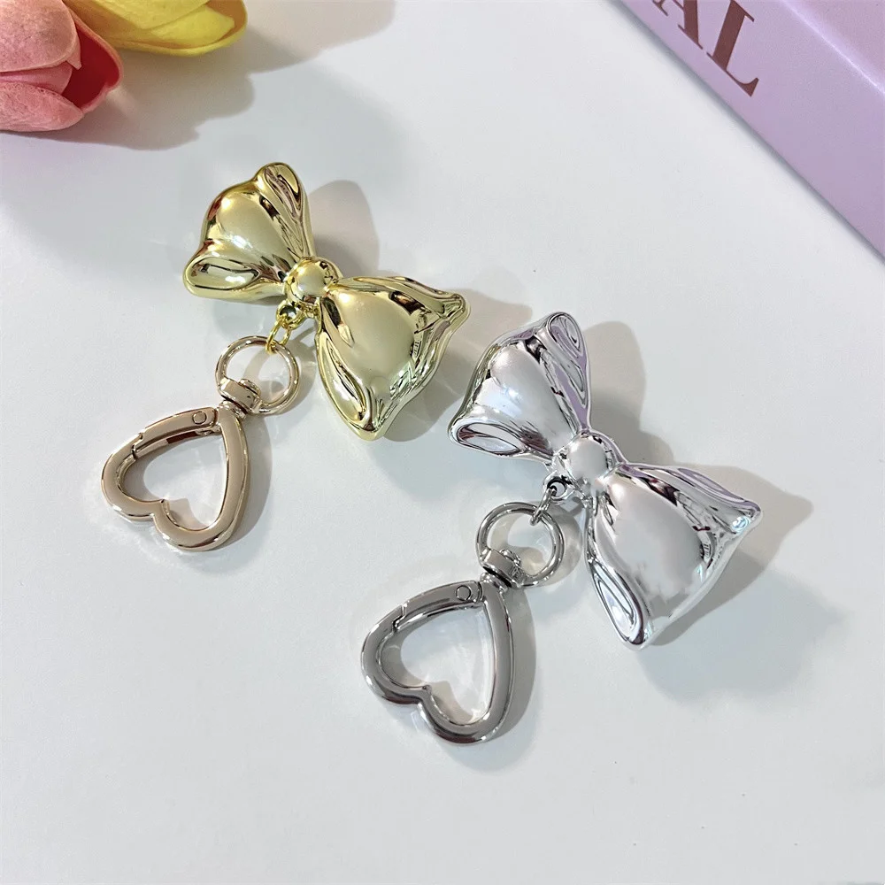 3D Bow Keychain Car Key Pendant Bag Backpack Hanging Decoration Heart-Shaped Metal Ring Electroplating Korean Acrylic Resin