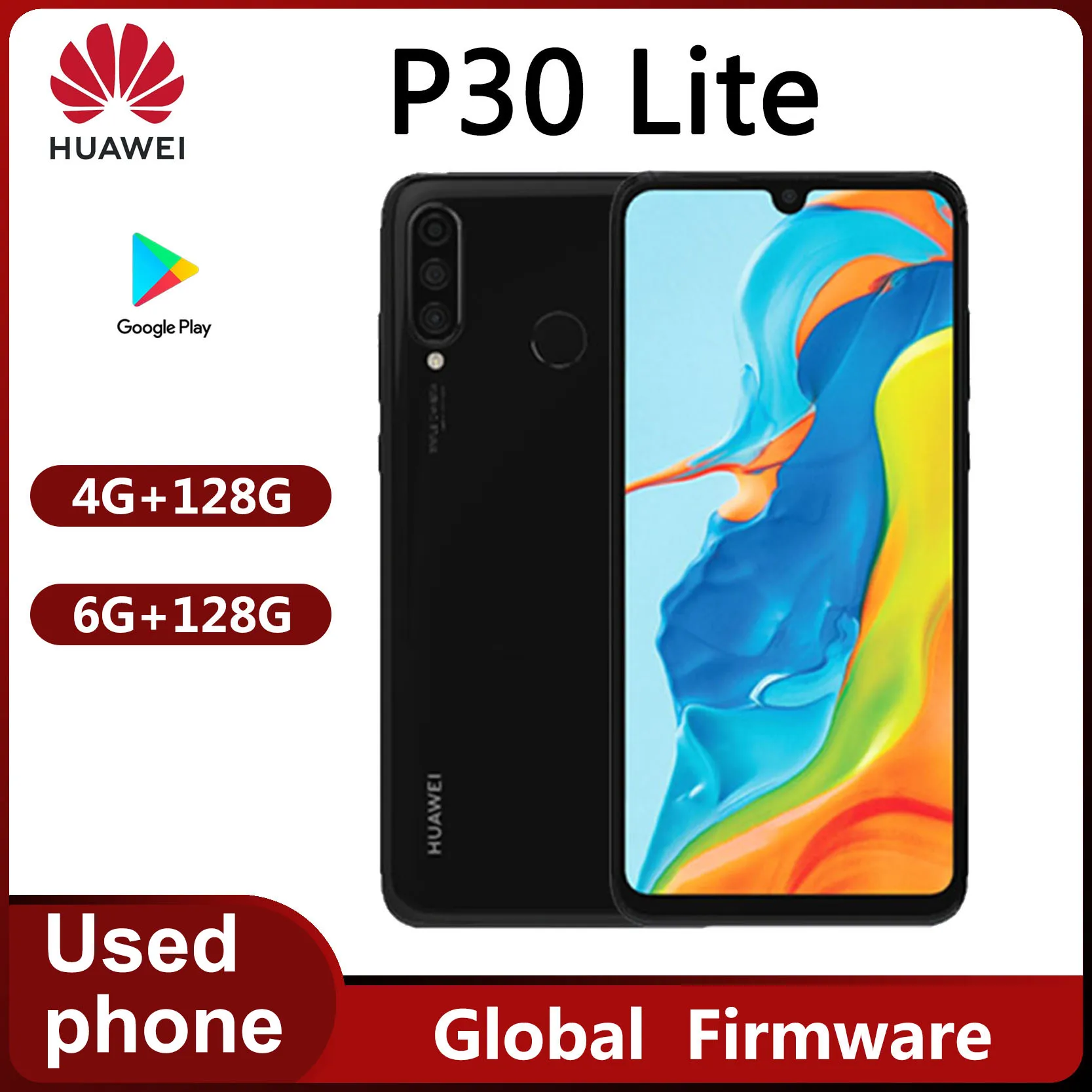 هاتف Huawei P30 Lite 4G الذكي Type-C Kirin 710 6.15 بوصة 3340 مللي أمبير في الساعة 1920x1080px18w 40MP 3.5 مللي متر جاك غير مقفول الهاتف المستعمل #1