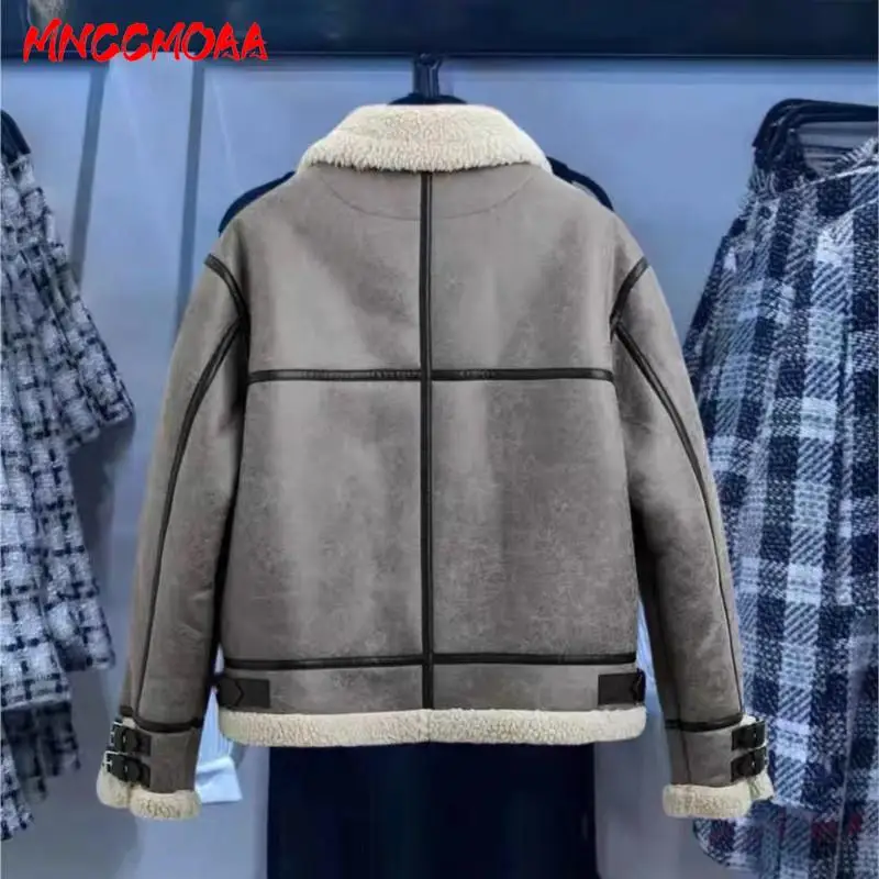 MNCCMOAA 2023 Winter High Quality Men Loose Thick Warm Fleece Leather Jackets Coat Male Casual Long Sleeve Zip Pockets Outerwear