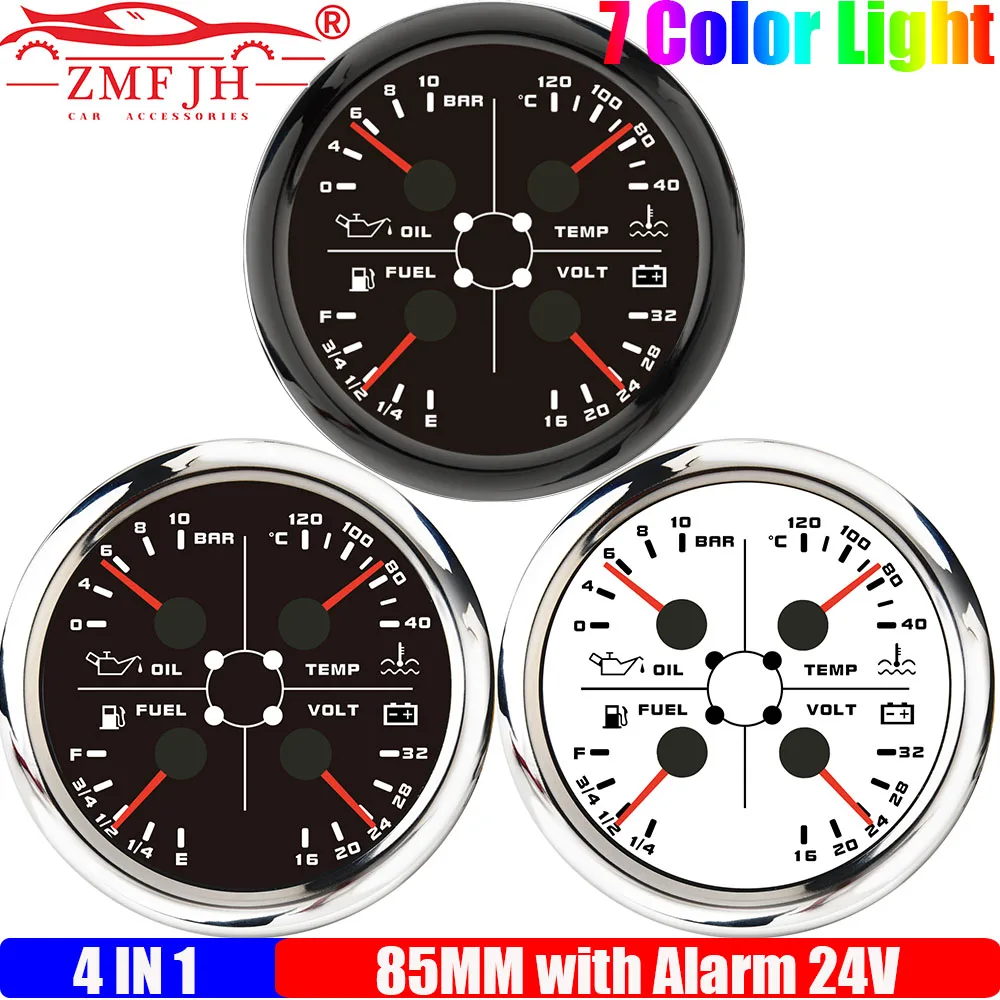 

ZMFJH 4IN1 Мультиметр 85 мм 0-10 бар Манометр масла + 40-120 ℃ Температура воды + датчик уровня топлива + напряжение 16-32 В с мигающей сигнализацией