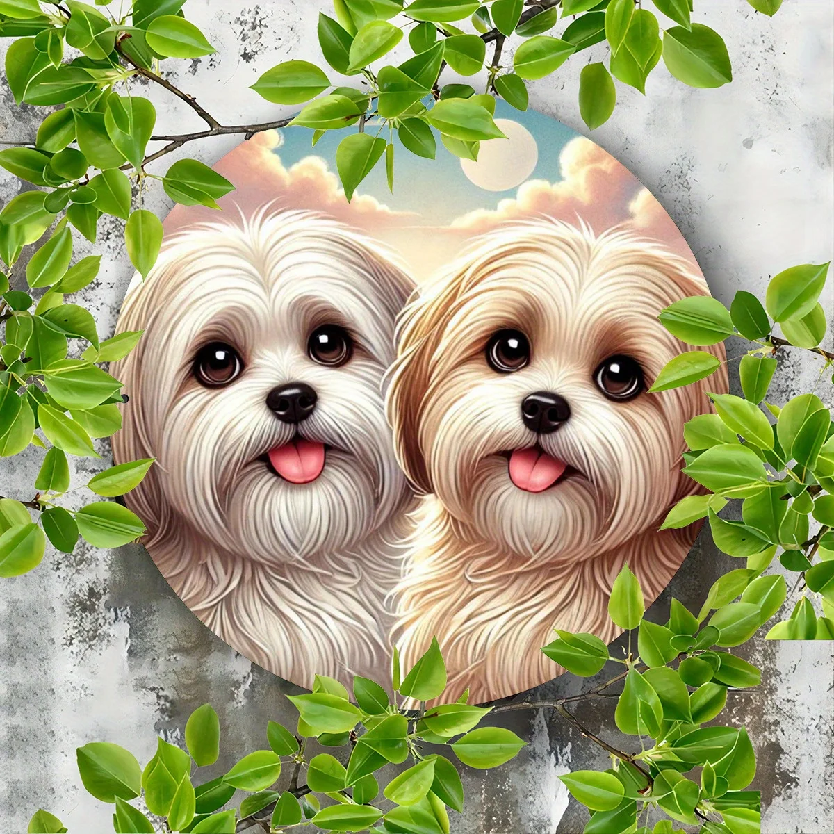 Cute Cartoon Dog & Ballflower 7.8" Metal Wall Art, High-Definition Print, Durable Iron Decor for Home, Garden & Gifts