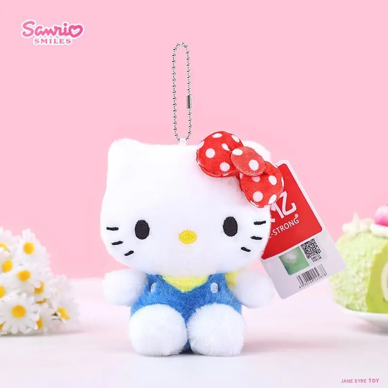 Hello Kitty Polka Dot Bowknot Series Overalls Plush Stuffed Toy Keychain Crossbody Bag Pendant Cartoon Holiday Gifts for Student