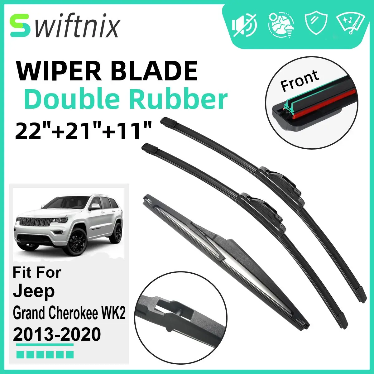 Double Rubber Car Wiper Blades for Jeep Grand Cherokee WK2 2013-2020 Windshield Wipers Rubber Car Accessories 2018 2019 2020