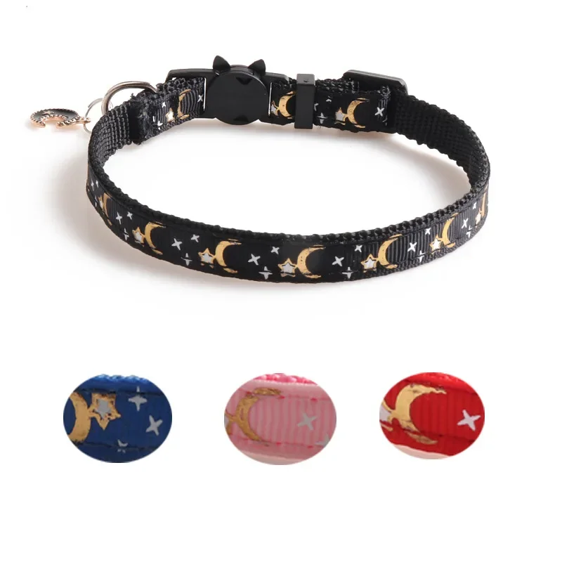 Cute Pet Cat Collars with Moon Star Pendant Adjustable Puppy Kitten Necklace Fruits Pattern Cats Rabbit Collars with Bells