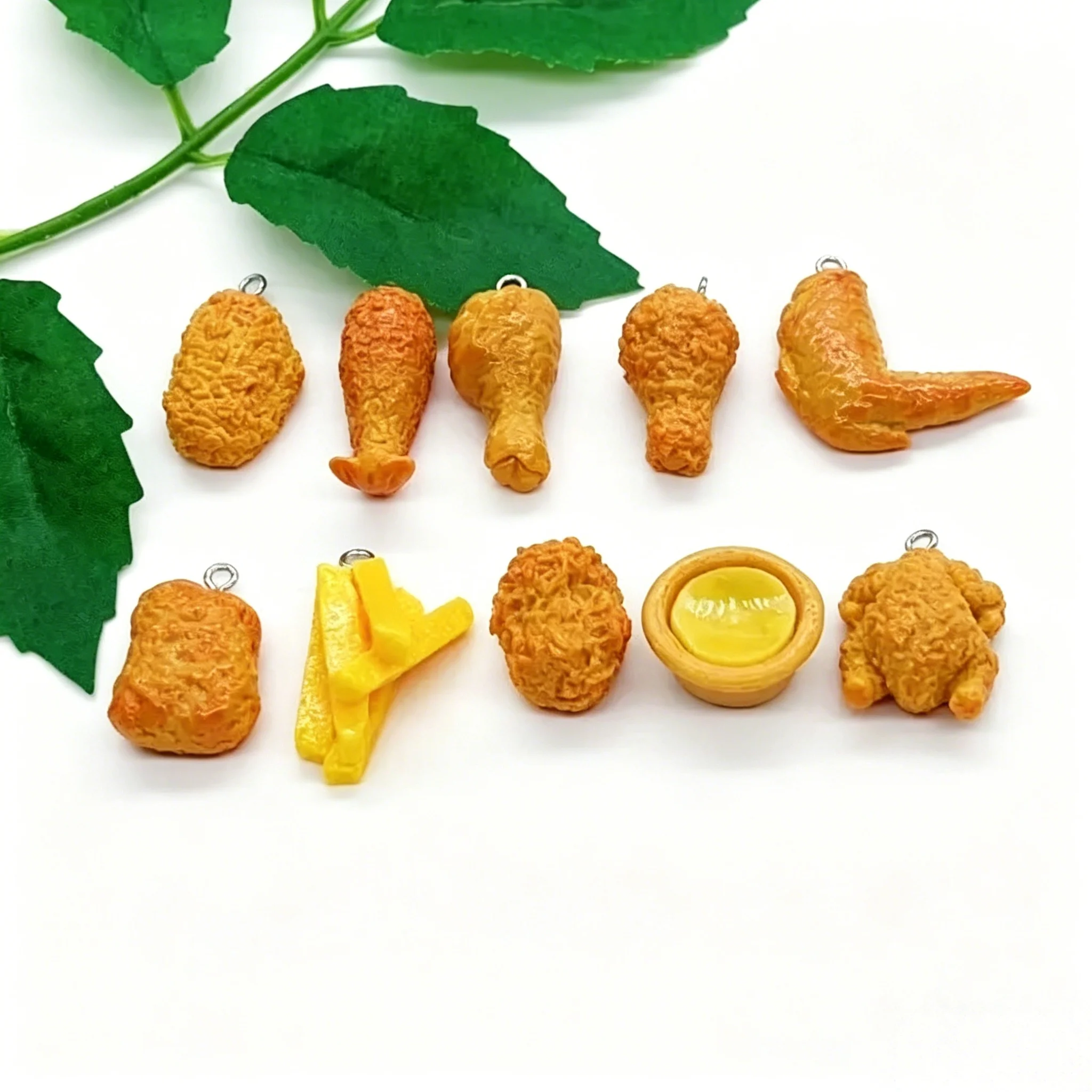 10Pcs Cute Food Resin Charms Set Roast Chicken & Egg Tart Pendants For Keychains Earrings DIY Craft Accessories