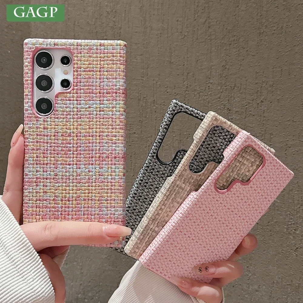 For Samsung Galaxy S24 S25 Ultra Canvas Plain Fabric Case for Samsung S23 Ultra Galaxy S22 Plus Plush Cloth Shockproof Cover