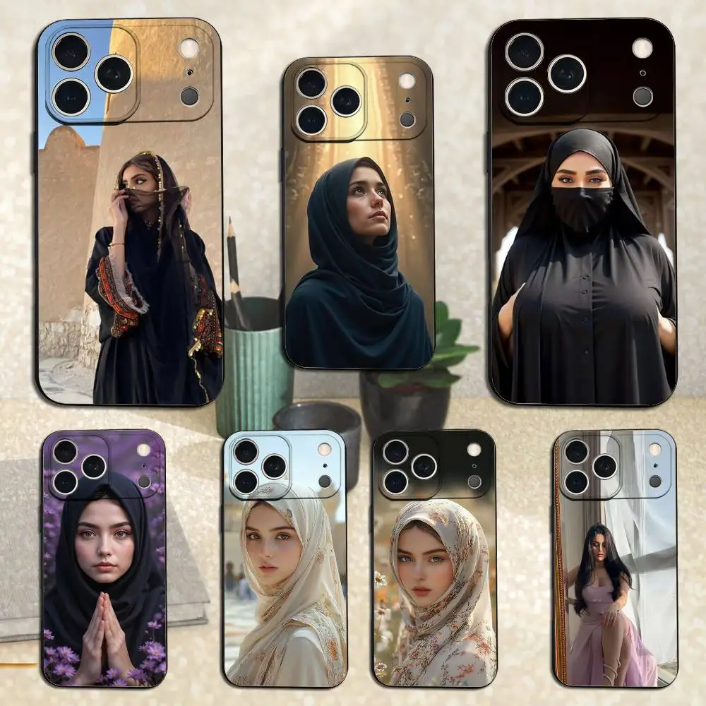 

Arabic Faith Art Girl Phone Case For iPhone 17,16,15,14,13,12,11 Plus,Pro Max,XS,X,XR,SE,Mini,8,7,Soft Silicone Black Cover