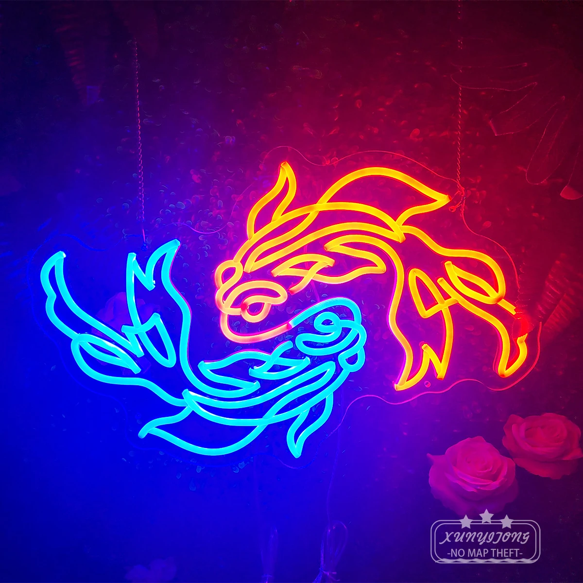 

Two-color fish neon custom colorful elegant Applicable to the decoration of the restaurant room aquarium Create an atmosphere