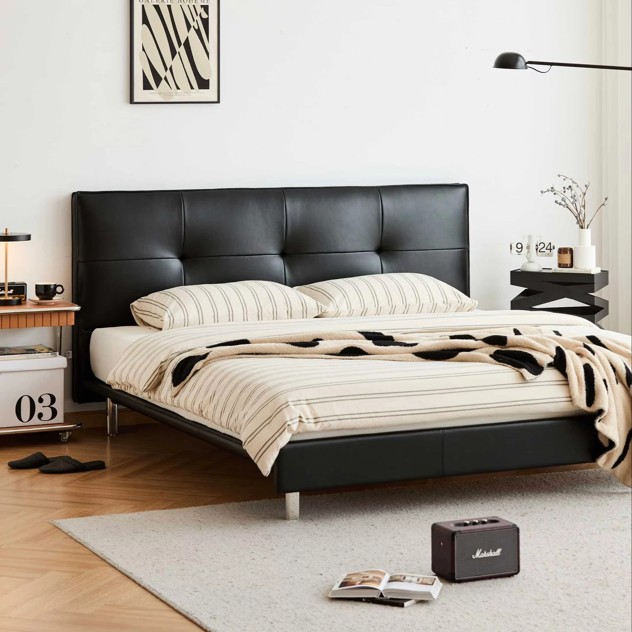 

Высококачественная роскошная мебель для спальни, удобная мягкая кровать из кожи королевского размера, комната для взрослых, деревянный каркас, стиль панели