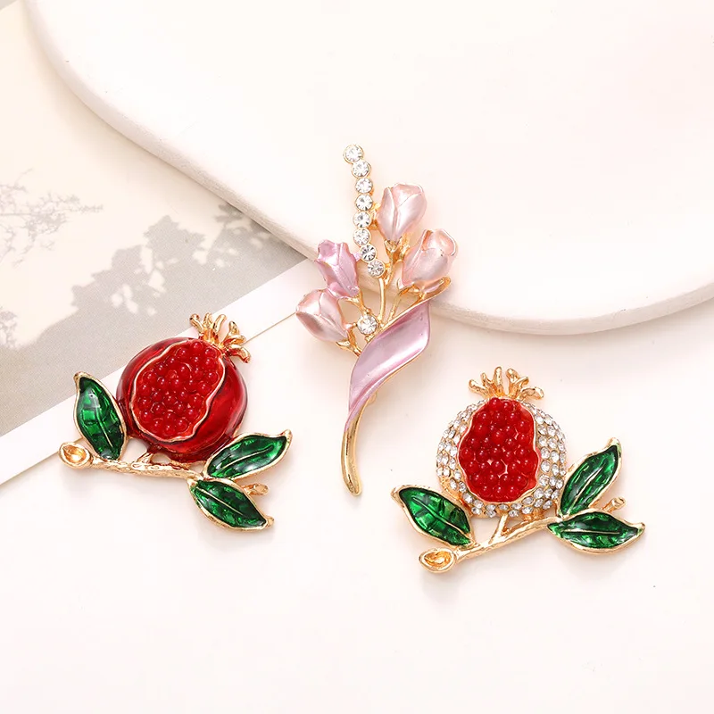 

Red Pomegranate Pink Tulip Flower Alloy Accessories DIY Clothing Shoes Hairpins Button Brooch Bags Craft Supplies