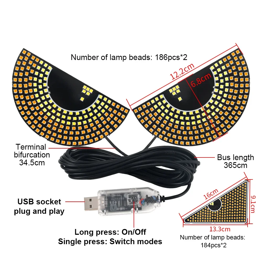 2PCS LED Signal Lights Car Expression Strobe Warning Light For Car Windshield USB Flashing Devil’s Eyes Glow Flexible LED Panel