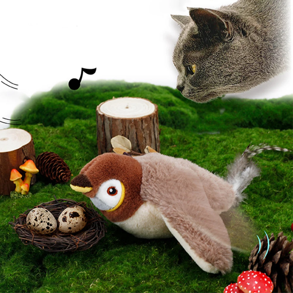 Flying Bird Cat Toy Interactive Cat Toys Flapping Wings Sparrow Catnip Toys Electric Squeaky Simulation Bird Interactive Cat Toy