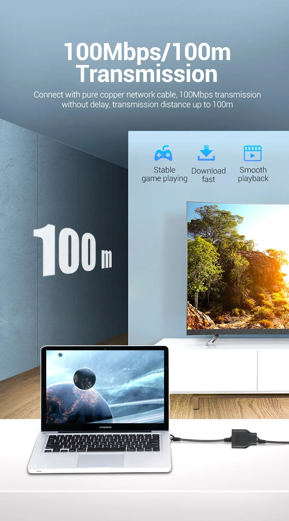 RJ45 1-to-2 Internet Access Network Splitter At The Same Time Three-way Network RJ45 Three-way Head Network Cable Connection