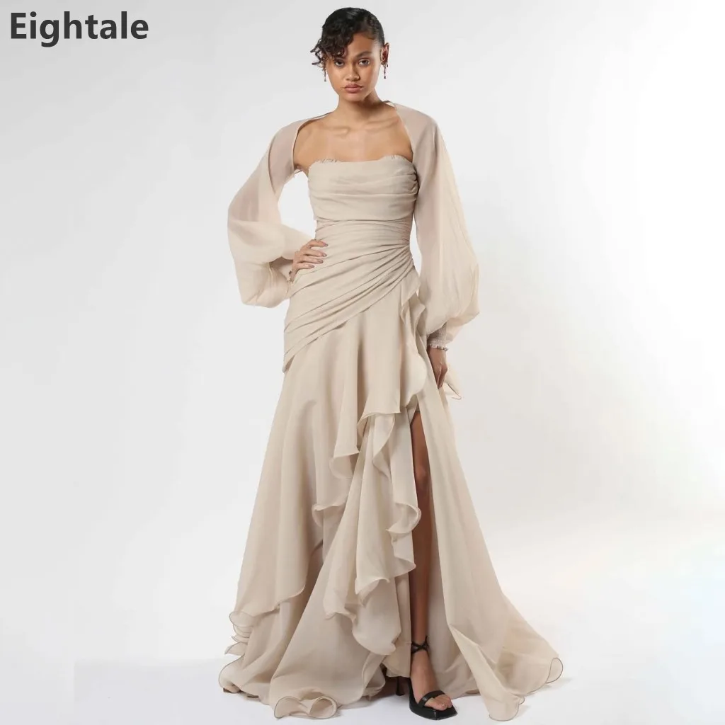 

Eightale 2025 Champagne A Line Chiffon Maxi Evening Dress With Jacket Saudi Arabic Prom Dress Dubai Party Gown Customized