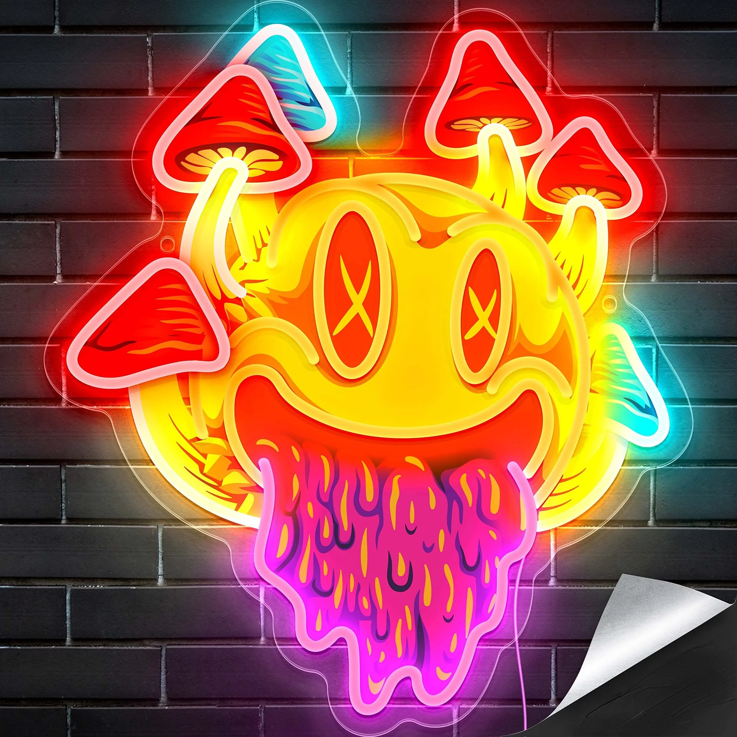 Smiling with Mushrooms Neon Sign, Unique Mushroom Decor, Aesthetic Room Decor Trippy Mushrooms Light for Halloween Parties