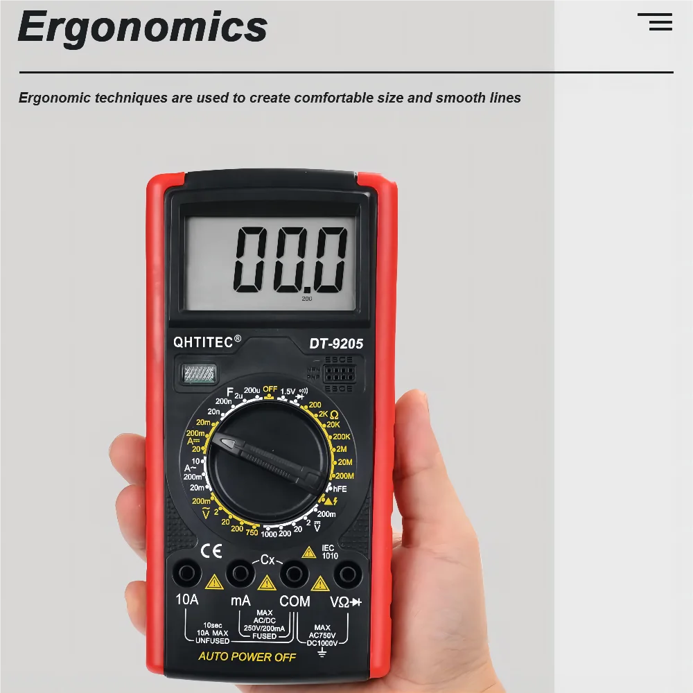 Cyfrowy multimetr AC/DC cyfrowym amperomierzem miernik napięcia omomierz Tester próbnik elektroniczny profesjonalny elektryk narzędzia QHTITEC DT9205